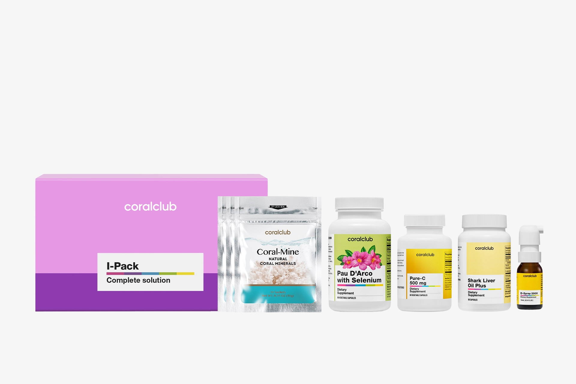 Products from the I-Pack program lined up for systemic care of the internal environment