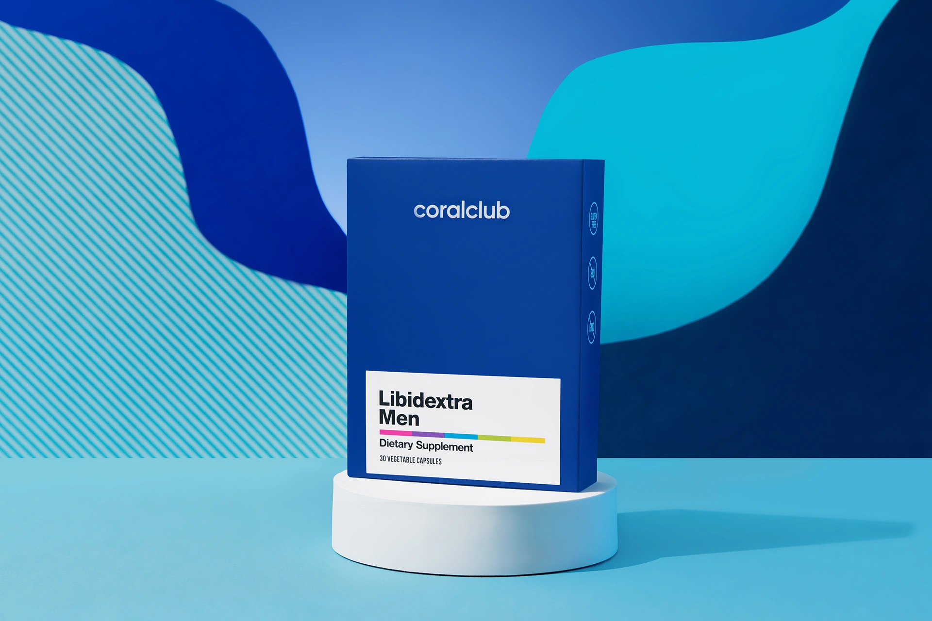 Libidextra Men bottle in a lifestyle setting against a wooden texture background
