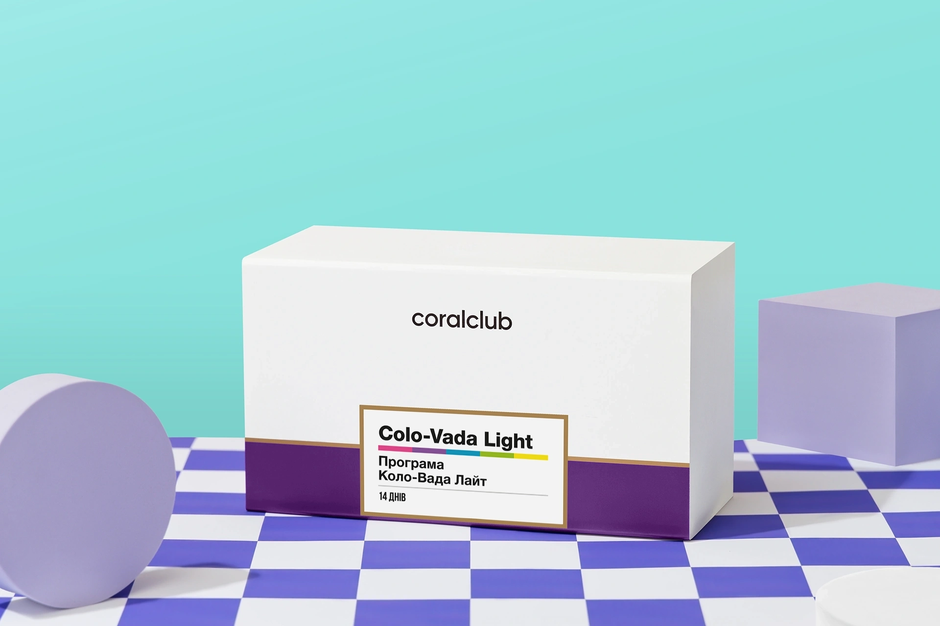 Composants de l'ensemble Colo-Vada Light sur fond d'ingrédients frais